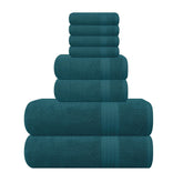 GLAMBURG front view of teal 8-piece set showing coordinated luxury