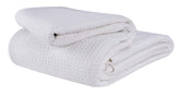 GLAMBURG front view of king waffle blanket showing crisp white finish and coverage