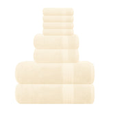GLAMBURG set front packaging shows ivory cream towels and contents for easy selection