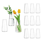 Glasseam front view of twelve clear vases showing minimalist set and cohesive look