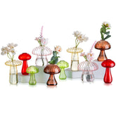 Glasseam front view of colorful mushroom vases showing charming shapes and bright tones