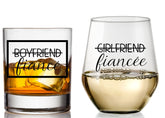 Glassicle front packaging of engagement glass set, gift-ready for couples