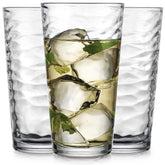Glaver's front view of six glasses showing elegant textured pattern and cohesive set benefit