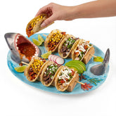 Glazery shark platter front view showing playful design and stable base benefiting presentation