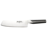 Global 7-inch vegetable knife front view showing full blade and handle for precise prep