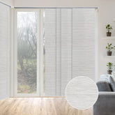 GoDear Design front view of Marble panel track blinds showing clean coverage and stylish look