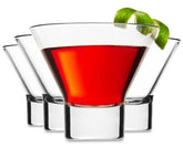 Godinger front view of four martini glasses showing elegant shape and clarity benefit
