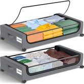 GoMaihe front view of two grey under bed drawers showing neat storage benefit