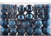 GOODLYGHTS front packaging showing 100 navy blue ornaments and easy storage benefit