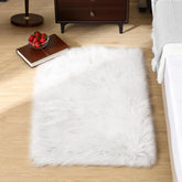 Goolela front view of white faux fur rug showing size and clean design for styling