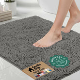 GORILLA GRIP front view of charcoal bath rug showing plush pile and compact size benefits