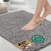 GORILLA GRIP front view of gray bath rug showing plush pile and tidy edges for comfort