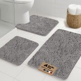GORILLA GRIP front packaging showing gray three-piece rug set and benefits