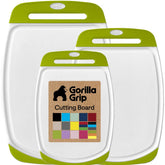 GORILLA GRIP front view of lime green cutting boards showing set and branding for easy identification