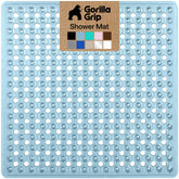 GORILLA GRIP front view of blue square shower mat showing full coverage and safety