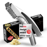 Gourmet Easy front packaging showing the stainless steel press and benefits