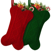 GOYOSWA red and green bone-shaped stockings front view, festive display benefit