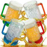 Granatan front view of four frozen beer mugs showing colors and frosty look benefit