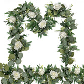 Grandeal front view of 2-pack garlands showing white roses and eucalyptus, enhancing event decor