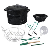 Granite Ware front view of 21-quart canner showing roomy interior and handles for safe transport
