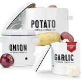 Granrosi front view of white metal potato onion garlic set for organized storage