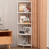 Greatseas corner shelf front view showing five tiers and marble white finish, space-saving
