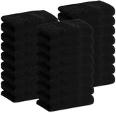 GREEN LIFESTYLE front view of 24-pack black towels shows value and uniformity