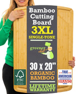 Greener Chef front view of 30x20 bamboo board shows large prep area and aesthetic