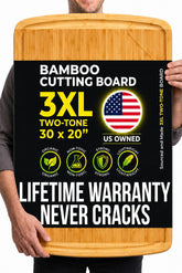 Greener Chef front view of extra-large bamboo board showing roomy surface and stability