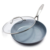 GreenPan Valencia Pro front view showing sleek pan design and easy cooking