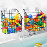 Greentainer front view of two wall-mounted baskets showing tidy toy storage and accessibility