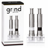Grind Gourmet front view set on stand showing neat countertop storage