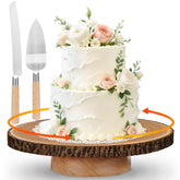 GrnVibe front view of 12-inch wood cake stand showing rustic appeal and stability
