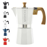 GROSCHE Milano front view in white showing sleek moka pot and capacity benefit