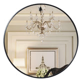 Growsun front view of black round mirror showing sleek design and versatile decor benefit