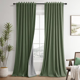 Guken front panel showing olive green linen and tailored drape benefit sleep privacy