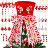Gushu front view showing hat with candy cane ornaments enhancing tree focal point