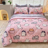 Gusuhome front view showing pink cat comforter, brightens bedroom instantly