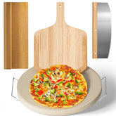 Gyreuni 16-inch pizza stone front view showing kit contents and benefit
