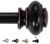H.VERSAILTEX front view of adjustable rod showing classic black finish and mounted finials, clear styling benefit