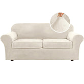 H.VERSAILTEX front view showing full ivory cover and tailored fit for renewed sofa