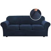 H.VERSAILTEX navy slipcover front view showing neat fitted look and protection