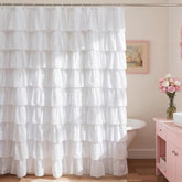 Hahafelt front view of ruffle curtain showing clean coverage and elegant look