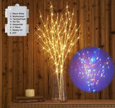 Hairui front view of prelit birch branches showing full set and lights