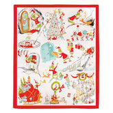 Hallmark Grinch throw front view showing full storybook print and festive benefit