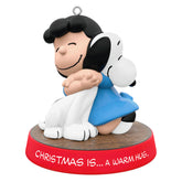 Hallmark Keepsake Lucy and Snoopy front view showing detailed characters and charm
