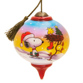 Hallmark Peanuts front view showing Snoopy and Woodstock, cheerful holiday decor