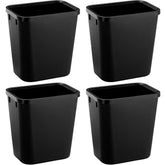 Halyuhn front view of four black small trash cans showing compact design and matching set