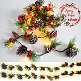 HamiFinee front view of two prelit garlands showing full length and berries for festive layering