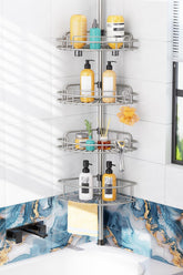 HAMITOR front view of 4-tier corner caddy showing stable vertical storage benefits